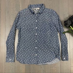 LOFT Floral Print Chambray Long Sleeve Button Down